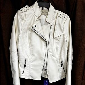 CoutYou White Leather Jacket for Women